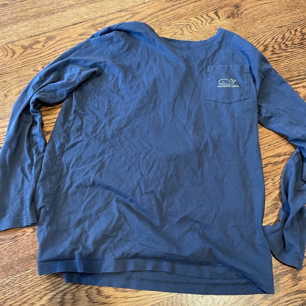 Two navy long sleeve vineyard vines shirts.